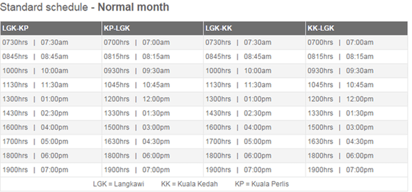 jadual perjalanan feri ke langkawi