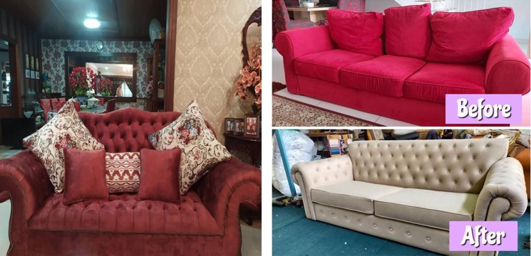 sofa coklat dan sofa tema merah